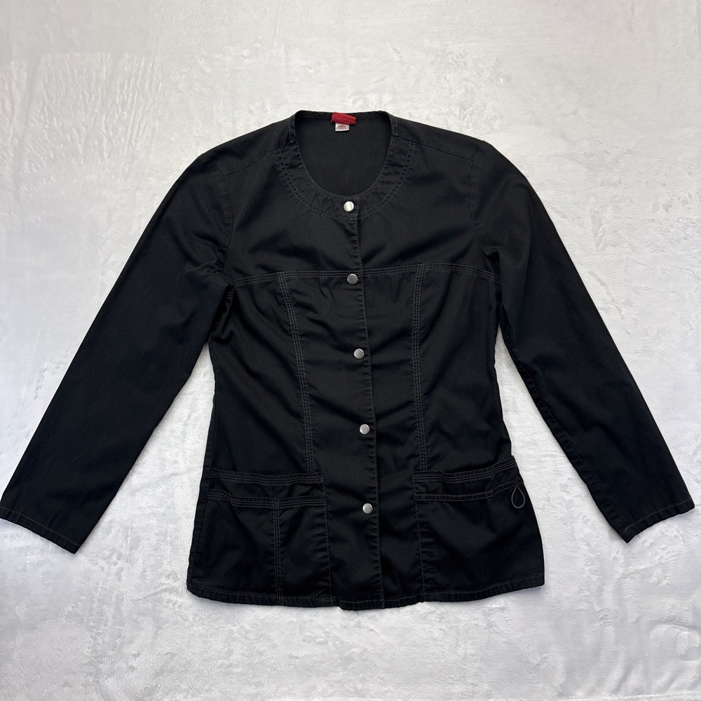 Dickies Top Women's Size Small Snap Button Round Neck Long Sleeve Top Pockets